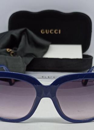 Очки в стиле gucci женские солнцезащитные синие с боковыми защитными линзами2 фото