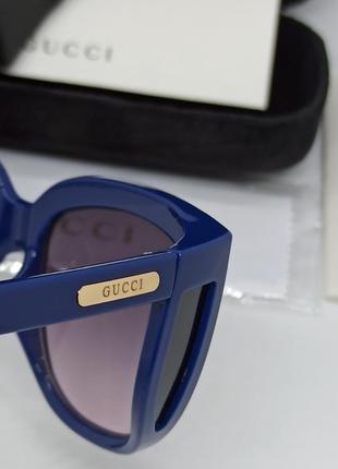 Очки в стиле gucci женские солнцезащитные синие с боковыми защитными линзами9 фото