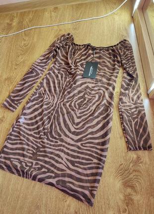 Платье сетка с принтом зебры prettylittlething6 фото