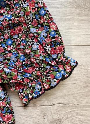 Блуза топ с цветочным принтом с завязкой на спине и пышными короткими рукавами shein6 фото