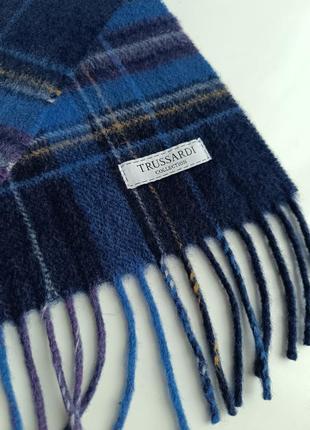 Стильний брендовий італійський теплий вовняний шарф trussardi в клітинку 100% вовна3 фото