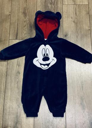 Ромпер плюшевый с капюшоном и ушками с объёмной аппликацией mickey mouse, disney c&a (германия)