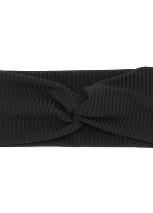 Повязка-чалма из трикотажной ткани широкий рубчик черная 1603301