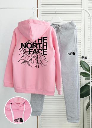 Зимний качественный мужской комплект худи и штаны в стиле тн tnf the north face стильный костюм на флисе