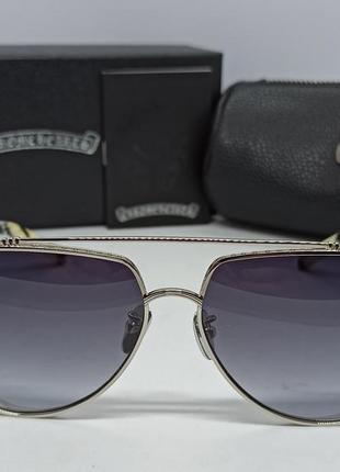 Chrome hearts очки капли мужские солнцезащитные серый градиент в серебристой металлической оправе2 фото