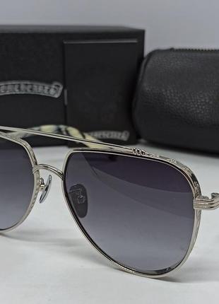 Chrome hearts очки капли мужские солнцезащитные серый градиент в серебристой металлической оправе1 фото