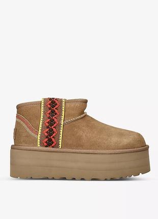 Classic ultra mini platform braided suede and shearling boots