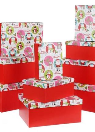 Набір новорічних подарункових коробок "новорічне свято",l: 37.5*29*16 см (комплект 10 шт)