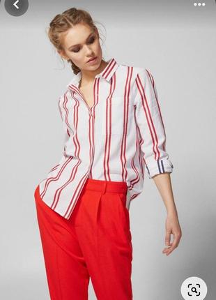 Сорочка оверсайз смужка класика рубашка прямая свободная крой оверсайз белая красная полоска