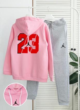 Зимний качественный мужской комплект худи и штаны в стиле jordan tre 23 джордан стильный костюм на флисе