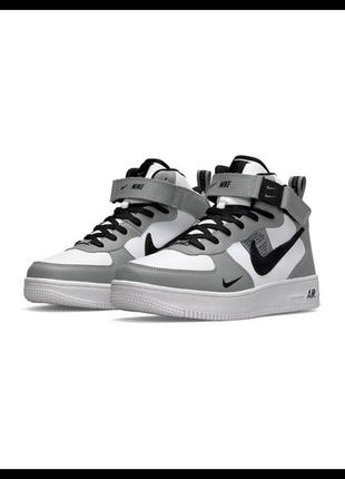 Nike air force 1 utility high gray white black fur5 фото