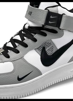 Nike air force 1 utility high gray white black fur3 фото