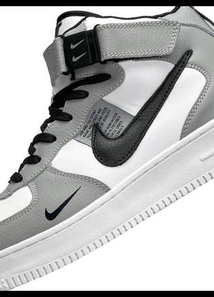 Nike air force 1 utility high gray white black fur2 фото
