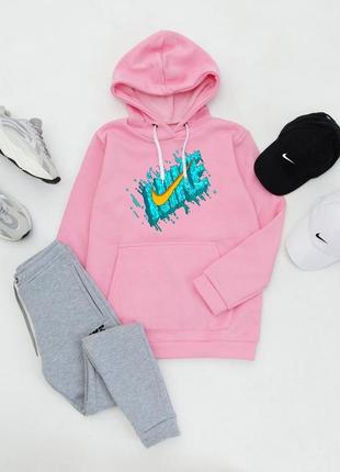 Зимовий якісний чоловічий комплект з принтом  в стилі nike найк худі і штани стильний костюм на флісі