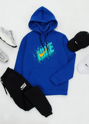 Зимовий якісний чоловічий комплект з принтом  в стилі nike найк худі і штани стильний костюм на флісі