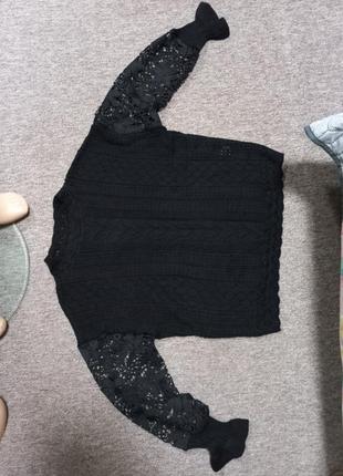 Ажурный вязаный свитер с кружевными рукавами.8 фото