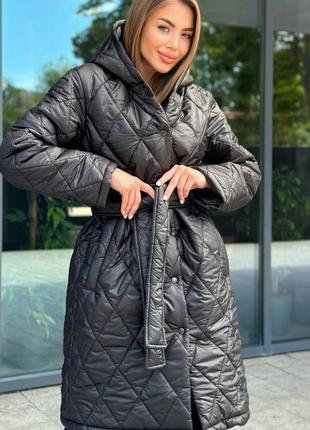 🔝 жіноче зимове стьобане пальто на синтепоні5 фото