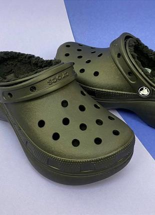 Жіночі крокси утепленні на платформі crocs classic platform lined. black чорні