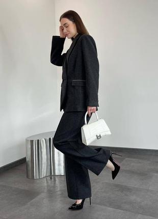 Костюм в стиле brunello деловой брючный пиджак брюки палаццо черный мокко серый