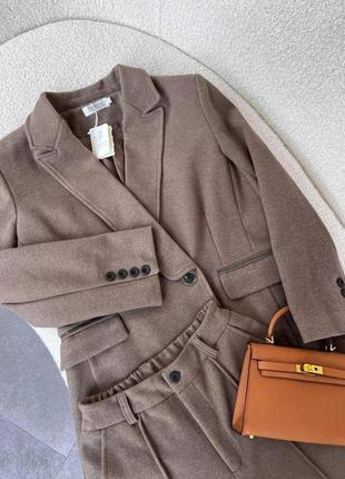 Костюм в стиле brunello деловой брючный пиджак брюки палаццо черный мокко серый2 фото