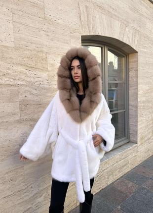 Розкішна норкова шуба «летюча мишь»з соболем