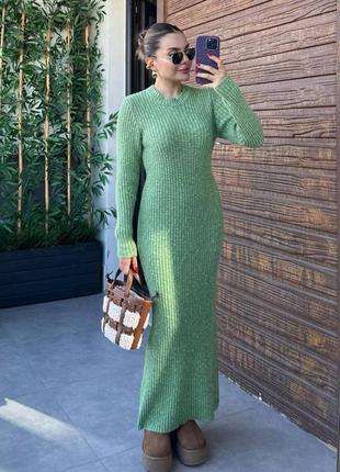 Платье длинное ангора рубчик черная зеленая оливка2 фото