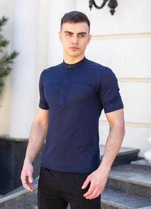 Мужская рубашка c коротким рукавом темно-синяя pobedov vpered
