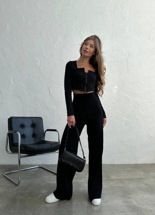 Чорна кофта топ з довгим рукавом