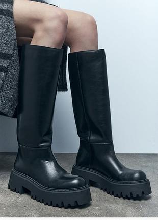 Сапоги на тракторной подошве зара zara стильные