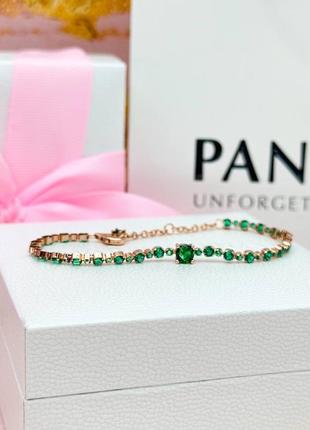 Серебряный браслет «блестящее pave» в позолоте rose пандора7 фото