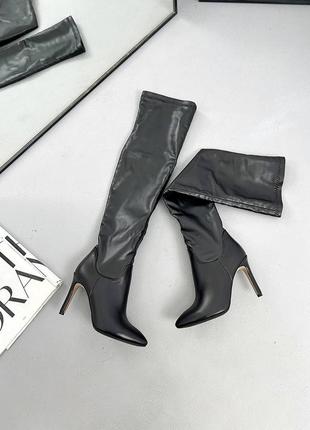 Ботфорты-чулки из натуральной кожи и стрейча на шпильке женские