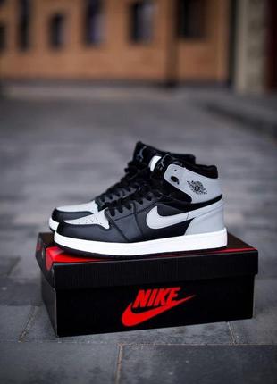 Женские кроссовки jordan retro 1 high black grey white зима / smb