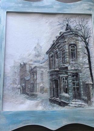 Картина крестиком зимняя улица