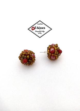 Сережки гвоздики з кришталевих намистин "rosa de ouro"