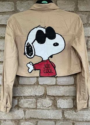 Бежева укорочена бавовняна куртка розмір s bershka peanuts snoopy7 фото