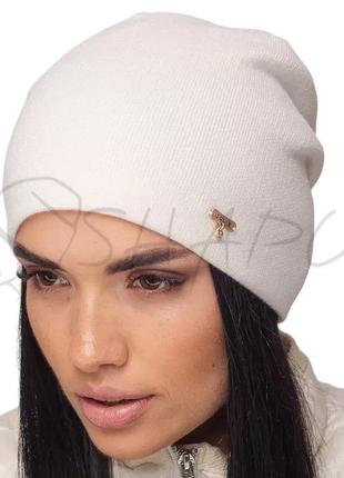 Шапка женская шерстяная утепленная флисовой подкладкой сцепленная сзади leks эврика иней