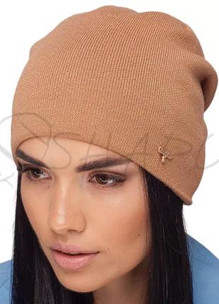Шапка женская шерстяная утепленная флисовой подкладкой сцепленная сзади leks эврика иней
