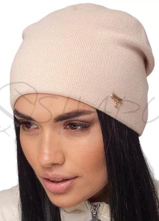 Шапка женская шерстяная утепленная флисовой подкладкой сцепленная сзади leks эврика иней