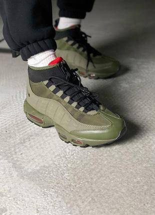 Кросівки жіночі / чоловічі зелені (хакі) з шкіри nike air max 95 sneakerboot green2 фото
