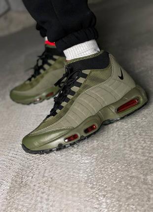 Кросівки жіночі / чоловічі зелені (хакі) з шкіри nike air max 95 sneakerboot green7 фото