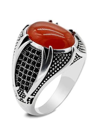 Кольцо с большим камнем рокошный перстень под серебро с красным камнем   р. 201 фото