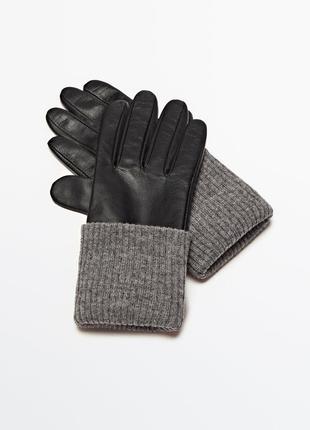 Massimo dutti шкіряні рукавички комбіновані з вовною та кашеміром в рубчик3 фото