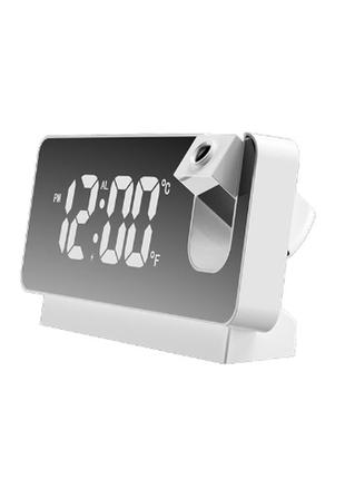 Электронные часы настольные проекциолнные имеет функции оповещения о температуре, будильнике и другом белые