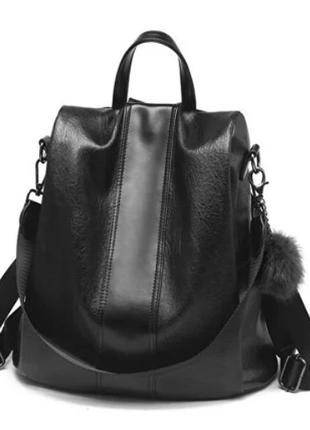 Сумка рюкзак жіночий із захистом від крадіжок виготовлений з високоякісної штучної шкіри чорний