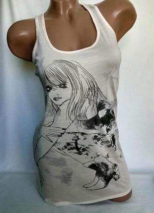 Нежная удлиненная майка борцовка с принтом р. 36/s, от new look