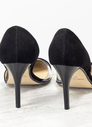 Замшевые черные туфли на каблуке с вставками силикона2 фото