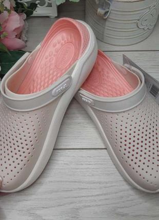 Крокси жіночі пудрові лайт райд lite ride сабо кроксы crocs literide™ clog pink/white4 фото
