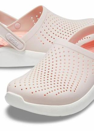 Крокси жіночі пудрові лайт райд lite ride сабо кроксы crocs literide™ clog pink/white3 фото