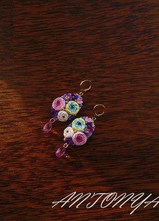 Сережки з квітами англійський замок, сережки підвіски з мініатюрними квітами4 фото