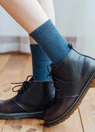 Теплые носки женские махровые носочки изготовлены из хлопка классической вязки синие 5пар